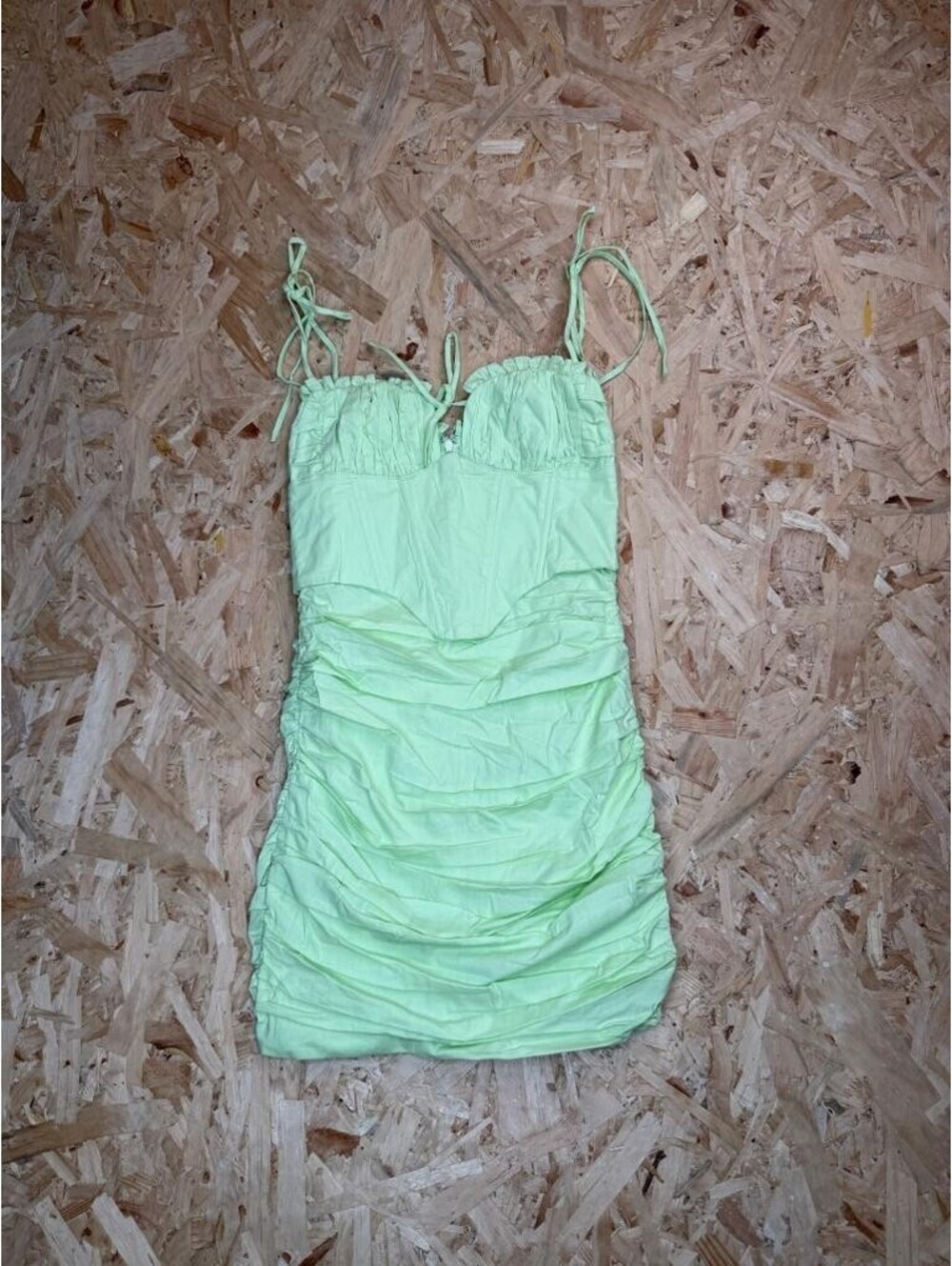 Oh Polly Womens Ruched Corset Mini Dress Lime Green Tie Strap US 4 UK